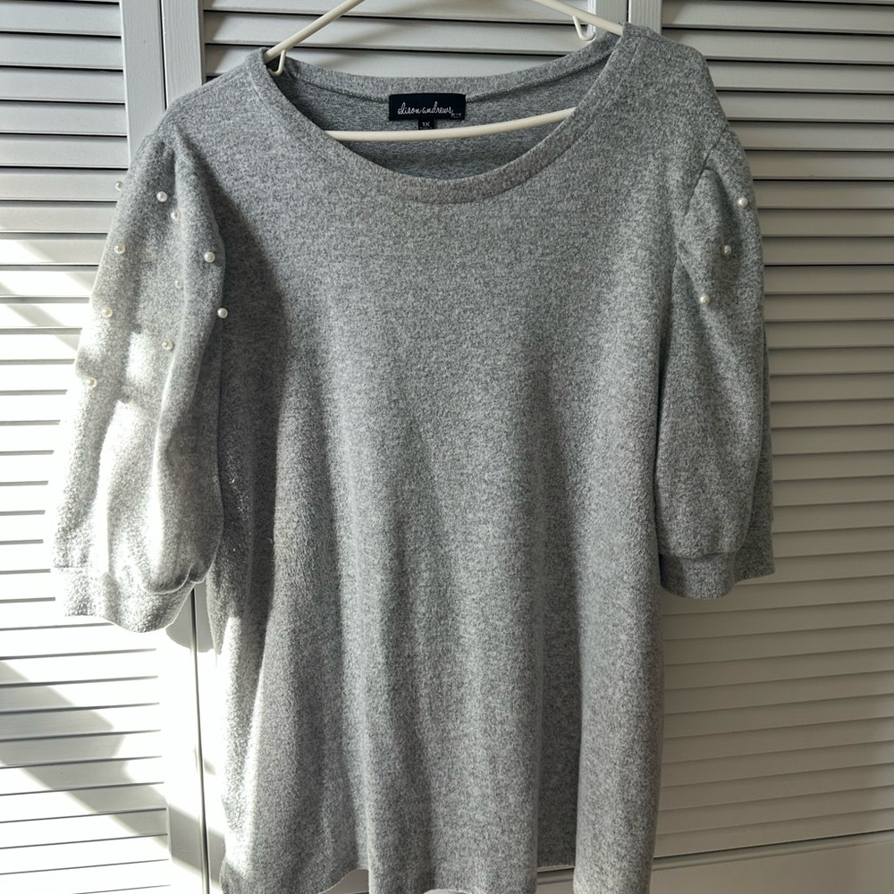 Luxurious Gray Sweater with Pearl Details